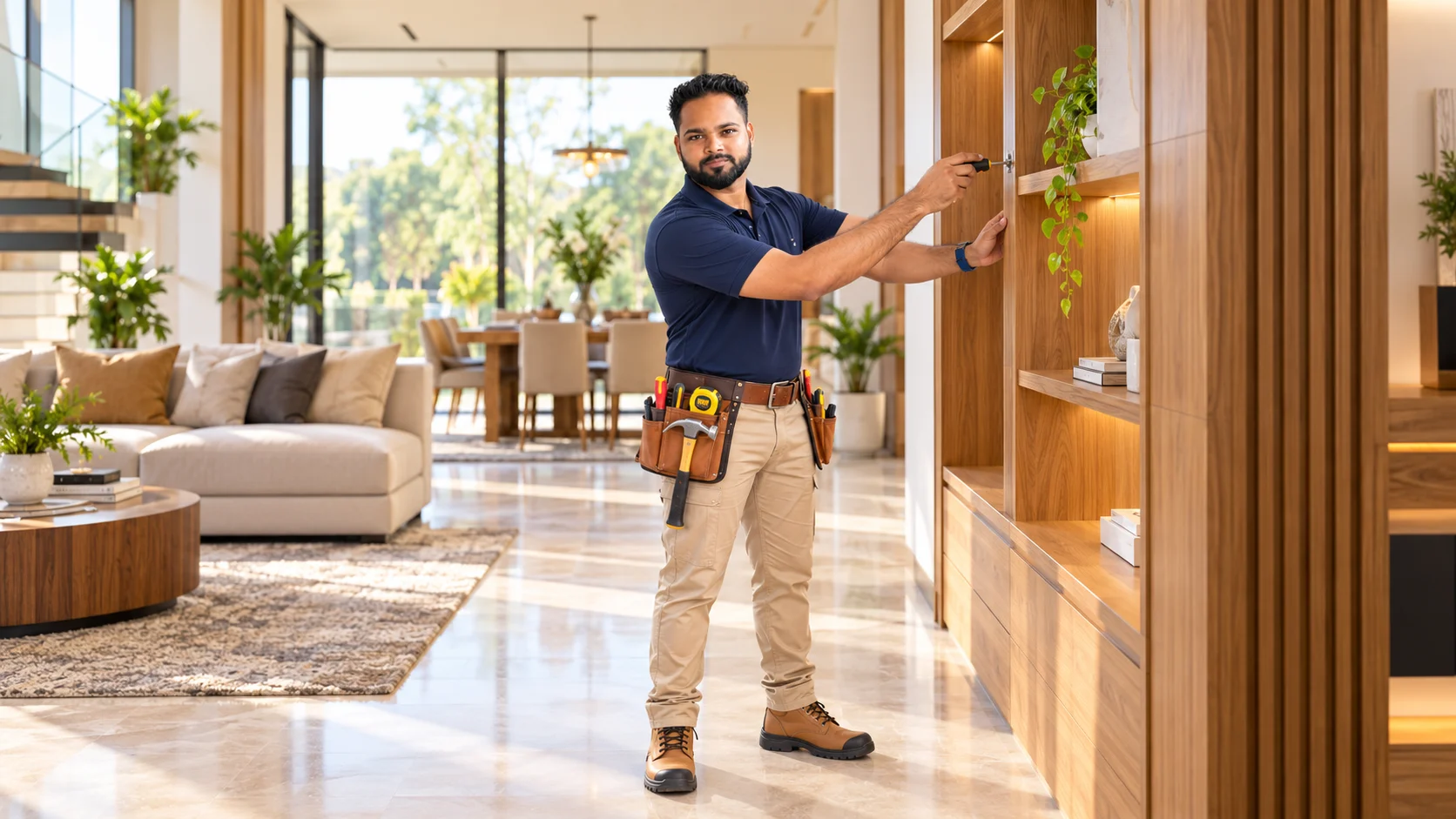 Professional carpenter working in a modern Panchkula home