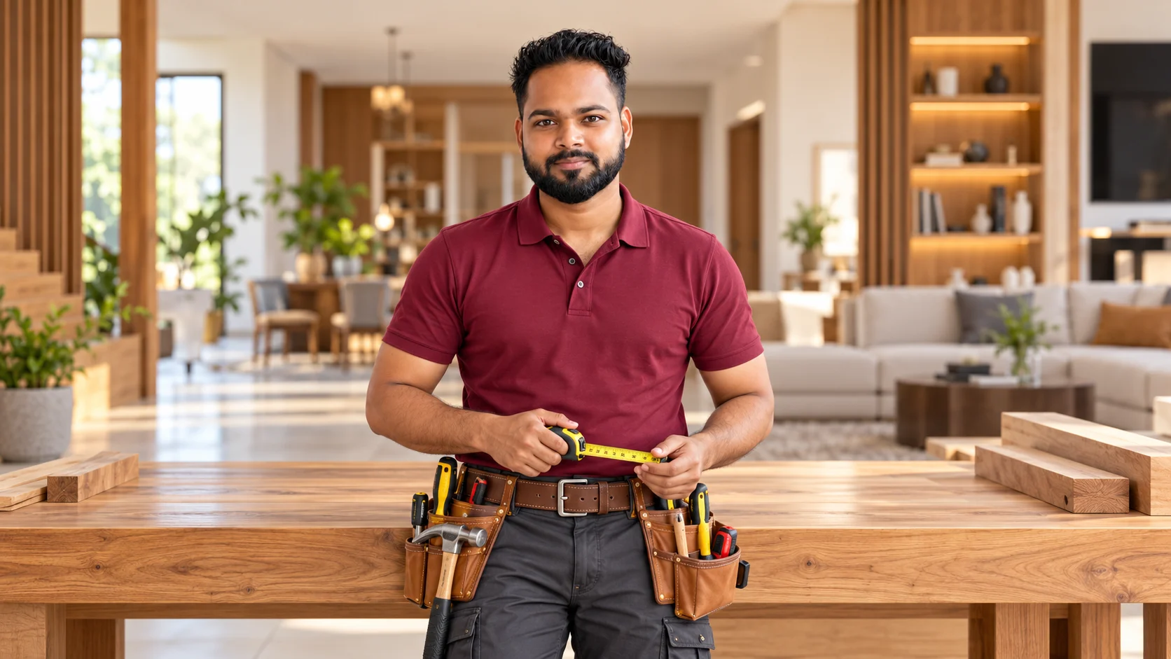 Rahul Sahani carpenter working on a modern kitchen